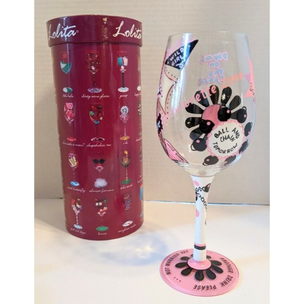 LOLITA Bachelorette "Last Night Out" Wine Glass Hand Painted Gift Box Recipe